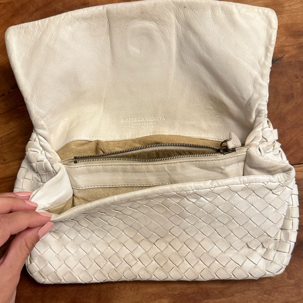 Authentic Bottega Veneta White Lamb Skin Clutch